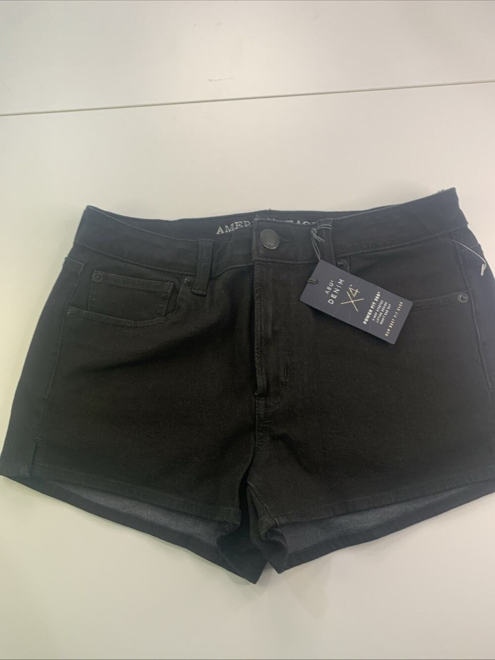 american eagle HI RISE SHORTIE AEO DENIM X4 360 SUPER STRETCH SHORTS BLACK SZ 8